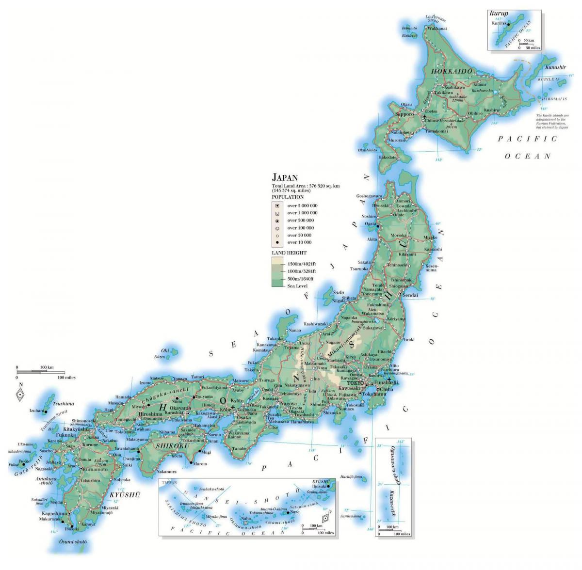 Japon carte d'altitude