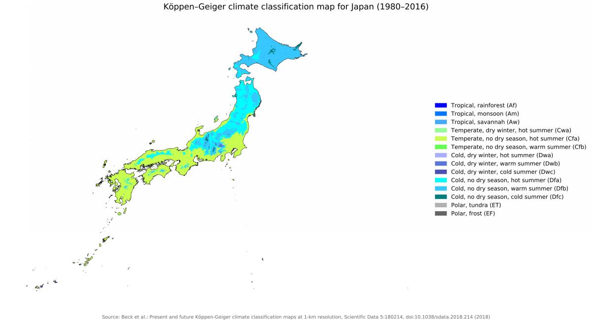 Carte des températures au Japon