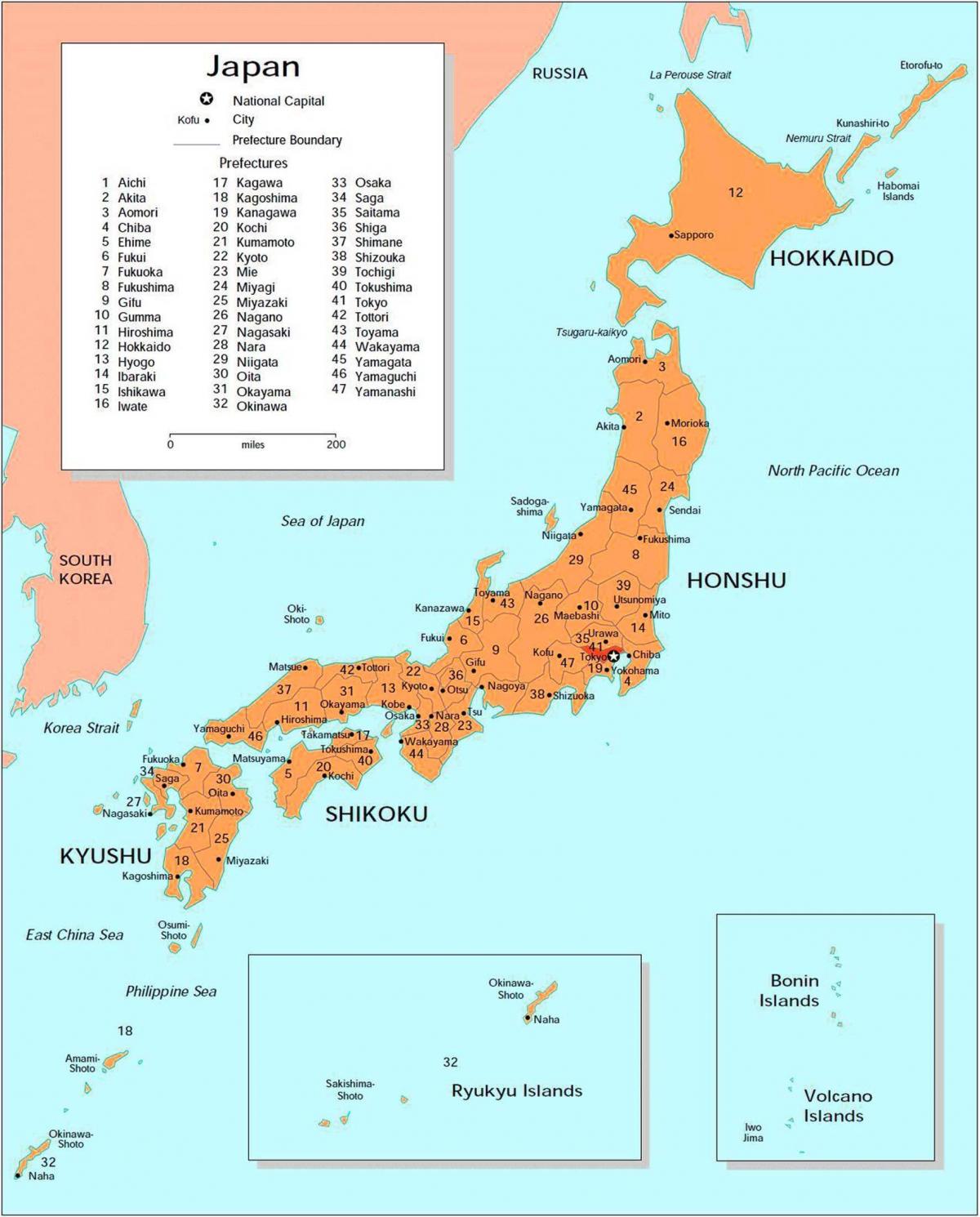 Carte du Japon avec les principales villes